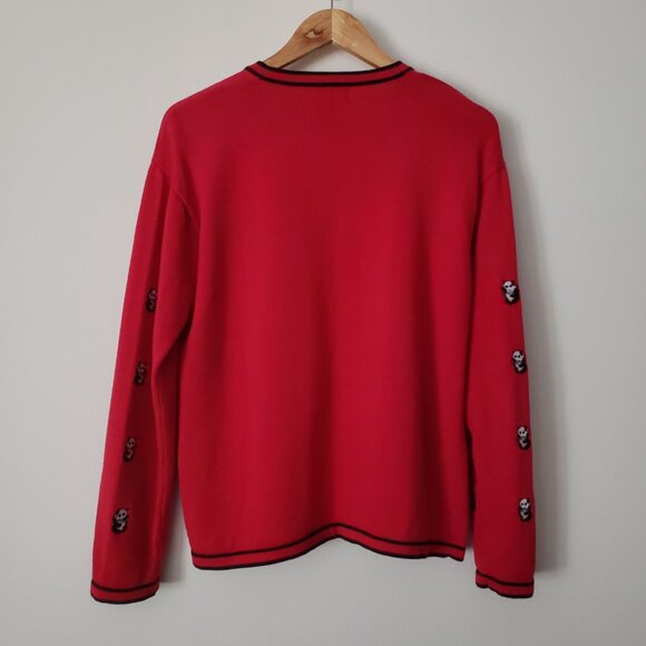 Vintage Terazzo Panda Embroidered Red And Black Cardigan Sweater Size XL - Picture 7 of 12
